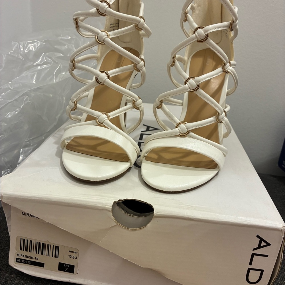 Aldo White Strappy Heels Elegant Design